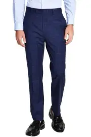 Calvin Klein Mens Slim-Fit Plaid Performance Dress Pants 38W x 32L Blue/Black