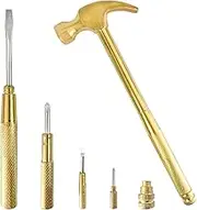6 in 1 Metal Hammer & Screwdriver Multitool Set - Small Camping Hand Tool With Mini Hammer (Gold)