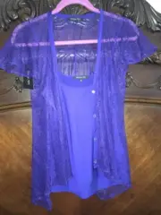 Patrizia Pepe Blouse 2pcs top Blue 44 Women's Sheer Button Front Shirt NWT