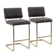 Mila Bar Stool (Set of 2) - Black Boucle Fabric Golden Legs
