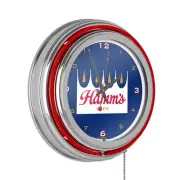 14" Hamm's Red Logo Lighted Analog Neon Clock Garage Cave Office Double Rung Ana