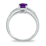 Cushion-Cut Amethyst and White Topaz Accent Ring in Sterling Silver