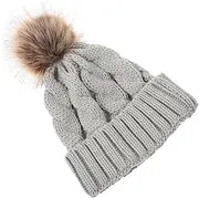 [Beavorty] Adorable Women's Horsetail Hat Knitted Woolen Hat Comfortable Warmth for Every Lady Light Grey