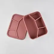 Silicone Bento Box, 4 Compartment Lunch Box Container with Lids, Leak-Proof Salad Bento Boxes, Airtight, Microwave, Dishwasher and Freezer Safe (Dusty Pink)