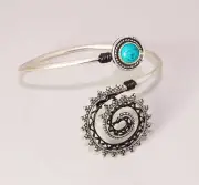 Natural Tibetan Turquoise Two Tone 925 STERLING SILVER PLATED BANGLE