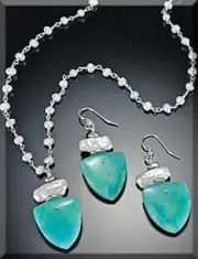 Necklace Set "Amazonite Trillion" with Pearls. Jewelry Handcrafted in USA