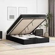 Ottoman Bed with Mattress Black Queen Faux Leather,Beds & Bed Frames 89.4KG-3311062