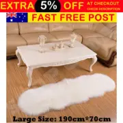 190CM DOUBLE Premium Quality Artificial Soft Sheepskin Lambskin Rug White Grey