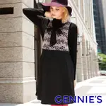 GENNIES奇妮 高貴蕾絲點紋秋冬背心洋裝-粉/灰(C2213)