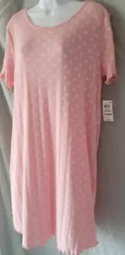 Charter Club Pink White Nightgown Knee Cap Sleeve Medium 44" BUST