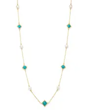 Bloomingdale's Fine Collection Cultured Freshwater Pearl & Turquoise Clover Station Necklace in 14K Yellow Gold, 36