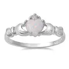 Women Sterling Silver Simulated White Opal Heart Claddagh Ring 9MM