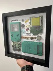 Nintendo Gameboy Original 1989 Tetris theme Teardown in shadow box.