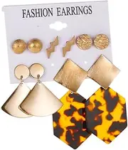 Yardenfun Elegant Hexagonal Leopard Earrings Set of 5 Geometric Drop Earrings for Women Party Accessory