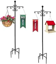 LaLaGreen Shepherd Hooks Outdoor (2 Pack, 60 Inch) Hook for Hanging Flower Basket for Plants, Black Tall Heavy Duty Hanging Stakes Plant Hanger Bird Feeder Outside, Lantern, Wind Chime, Garden Decor