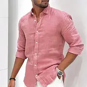 Men's Shirt Linen Shirt Summer Shirt Beach Wear Button Up Shirt Plain Vacation Casual Black White Light Green Pink Long Sleeve Turndown Spring Summer Clothing