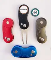 NFL 2 Prong Switchblade GOLF DIVOT REPAIR TOOL Red + Ballmark MIAMI DOLPHINS