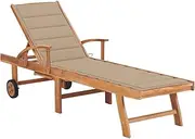 Sun Lounger with Beige Cushion Solid Teak Wood