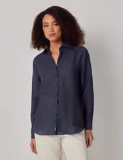 Hawes & Curtis Navy Linen Relaxed Fit Shirt Size: 18 (UK 20)