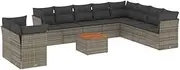 vidaXL 11-Piece Modular Garden Sofa Set - Grey Poly Rattan, Acacia Wood Table, Outdoor Patio Seating with Cushions