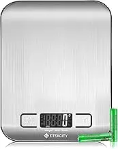 Etekcity Digital Kitchen Scales, Premium Stainless Steel Food Scales, Professional Food Weighing Scales with LCD Display, Incredible Precision up to 1 g (5 kg Maximum Weight), Silver