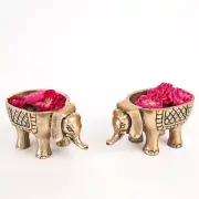 Pack of 2 Metal Elephant Candle Holder Good Luck Success Decor Vastu Statue