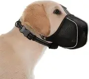Dog Muzzle with Collar, Adjustable Reflective Dog Mouth Guard Soft Mesh Muzzle for Large Medium Small Sized Dogs to Prevent Eating Things, Biting and Barking (S)