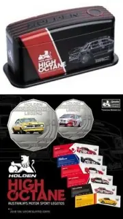 2018 50c High Octane Holden Motorsports 6 Coloured Coins UNC in Tin Monaro Mint.