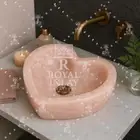 12" Heart Shaped Rose Quartz Crystal Sink | Hand-Carved Stone Wash Basin bowl