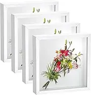 QWORK 8 x 8in Shadow Box Picture Frames - MDF Wood with Acrylic Front, 4 Pack Square Shadow Boxes Display Cases for Photos, Crafts, and Keepsakes