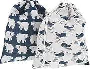 2Pcs Portable Goodie Pouches with Whale Bear Patterns for Clothes Travel Home Organization
