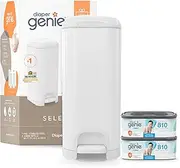 Diaper Genie Select Pail Registry Gift Set (White) | Made of Durable Stainless Steel Metal | Includes 2 Jumbo Refills | Holds 1620 Newborn Diapers