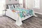 Colorful Quilted Coverlet & Pillow Shams Set, Feathers Eyes Vision Print