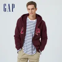 在飛比找蝦皮購物優惠-二手衣 Gap 男女同款 Logo仿羊羔絨刷毛連帽外套 紫紅