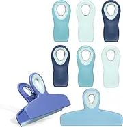 [COOK WITH COLOR] Bag Clips - Heavy Duty Chip Clip and Refrigerator Magnet Clips for Food Storage with Air Tight Seal Grip, Bright Blue, Pack of 8