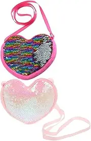 [LIFKOME] 2pcs Heart Shaped Sequin Bag for Kids Girls Crossbody Purse Rhinestones Bling Bag for Little Girls