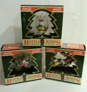 Coke Coca Cola bottling ornament 1992 Blast Off Thirsting Winter Nap lot 3 NOS