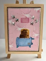 Cat in Toaster Collage Art Powering Through Quote Timber Framed Canvas Original