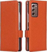 [Cavor] for Samsung Z Fold 2 Case,for Samsung Galaxy Z Fold2 5G Case,Litchi Pattern Premium Leather Wallet Stand Cover Case Compatible with Samsung Galaxy Z Fold 2 5G-Orange