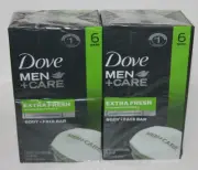 LOT (2) DOVE MEN CARE EXTRA FRESH BAR SOAP BODY FACE MOISTURIZING CREAM 12 BARS