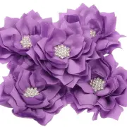 3.5" Rhinestone Pearl Chiffon Flower, 5 Pcs Sewing Fabric Appliques, Purple