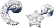[Yihuaqun] Diamond-encrusted shining star and moon, delicate, cute, shiny and charming pure silver jewelry, simple screw buckle for men and women