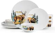 Studio Nova Woodland Animals Lodge 12 Piece Dinnerware Set, Service for 4, White