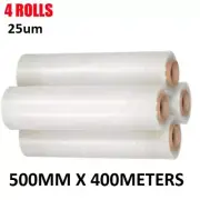 Stretch Film CLEAR Hand Use 500mm x 400M 25UM Pallet Shrink Wrap 4 Roll