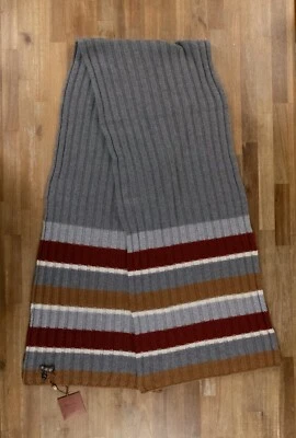 LORO PIANA Deer Valley gray red & brown knit cashmere scarf authentic NWT