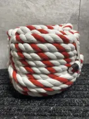 1/2 Inch x 50 Feet Natural Twisted Cotton Rope, 3 Strand Tug of War Red & White