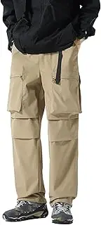 [Generic] Men's Casual Cargo Pants Elastic Waist Straight Leg Pants with Pockets Workout Joggers Hiking Streetwear Cargo Pants