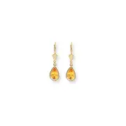 14k Yellow Gold 8x5mm Pear Citrine Checker leverback Earrings