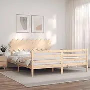 Bed Frame, Bed Base Bedstead Bedroom Platform Furniture Bed Frame with Headboard 183x203 cm King Solid Wood