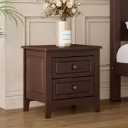2-Drawer Nightstand, Retro Bedside Table with Classic Design, Dark Walnut